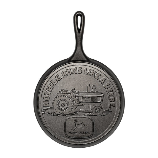 10.5 Inch Seasoned Cast Iron Griddle, John Deere Tractor